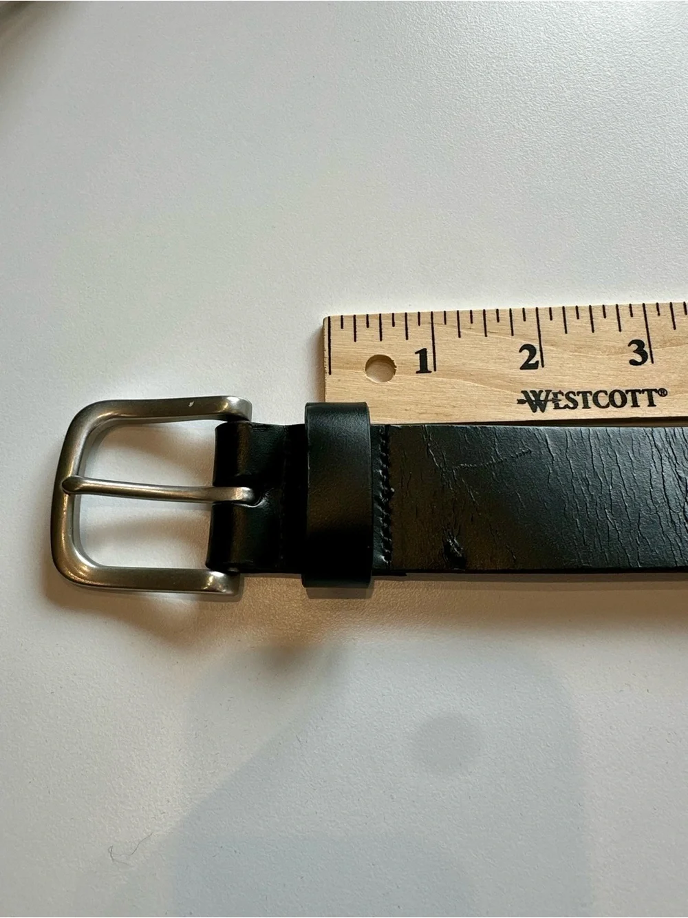L.L.Bean Full Grain Leather Belt Black Size 46 Classic Silver Buckle